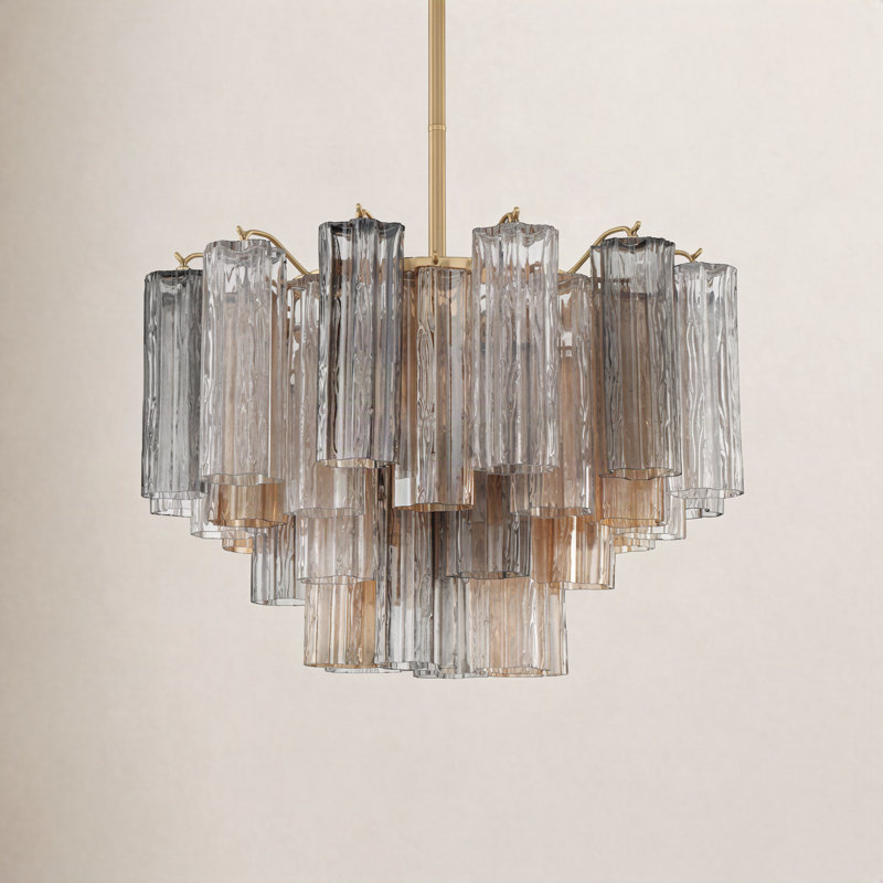 Arras 9-Light Chandelier, Aged Brass, Gray/Yellow, 14.25" H x 22" W x 22" D