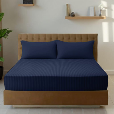 Premium Stripe Fitted Sheet - Deep Pocket, Wrinkle-Free, Ultra Soft Microfiber Bed Sheet