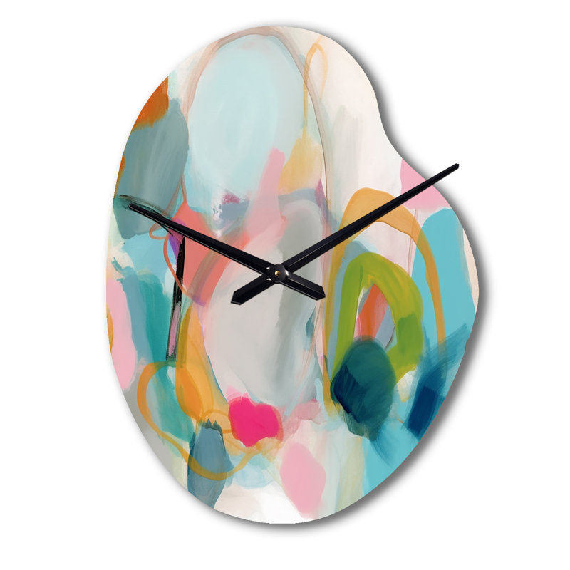 Rose bleu minimalisme fluidité V - horloge asymétrique moderne en métal, impression d'horloge murale rose, Petit