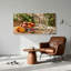 Agrumes et baies avec flûtes à champagne sur une table en bois, art mural-133440524
