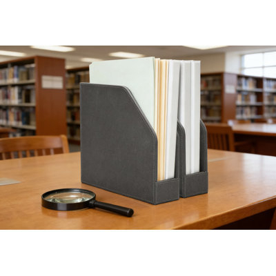 Vertical File Holder Organizer Set With Charging Station - 2 Piece Fabric Desktop Organizer For Files, Magazines, And Documents