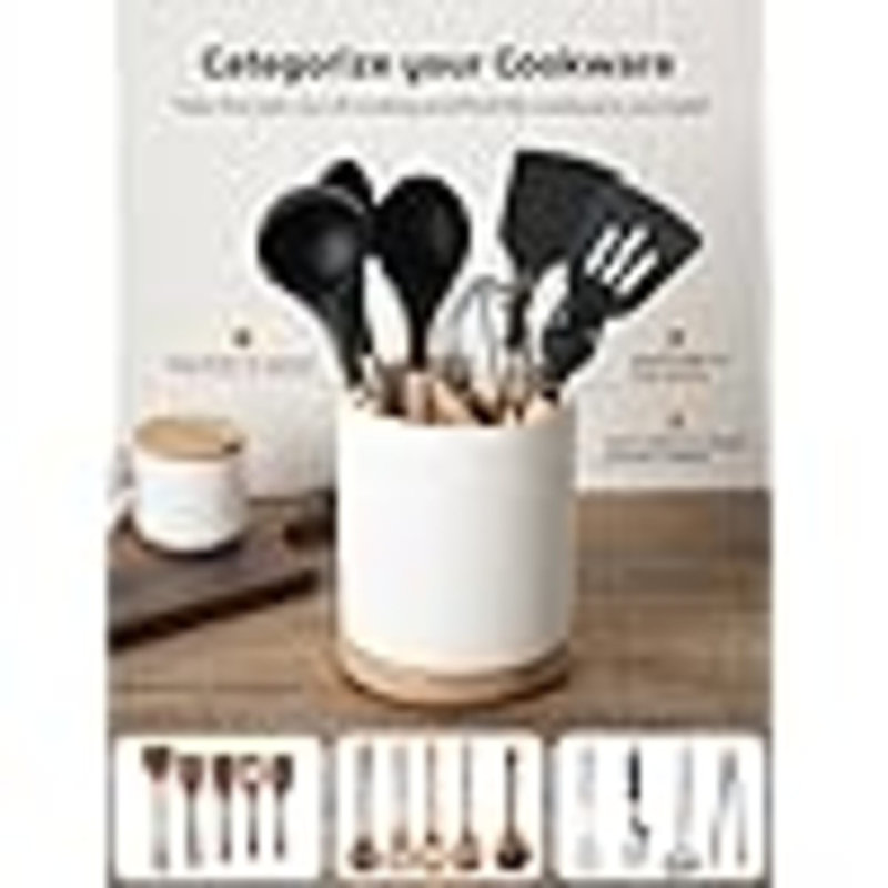 Porte-ustensiles à 3 compartiments, pot à ustensiles extra large, organisateur d'ustensiles en céramique stable, ensemble d'ustensiles de cuisine pour le comptoir de cuisine décor de ferme (A-blanc (rayures verticales))