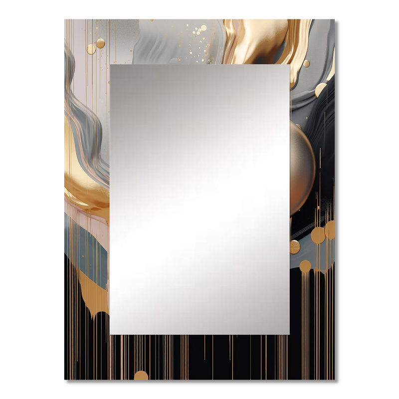 Gold and Black Mystic MÚlange III - Abstract Shapes Decorative Mirror, Gold Wall Mirror, Printed Metal Art, 32" x 24"