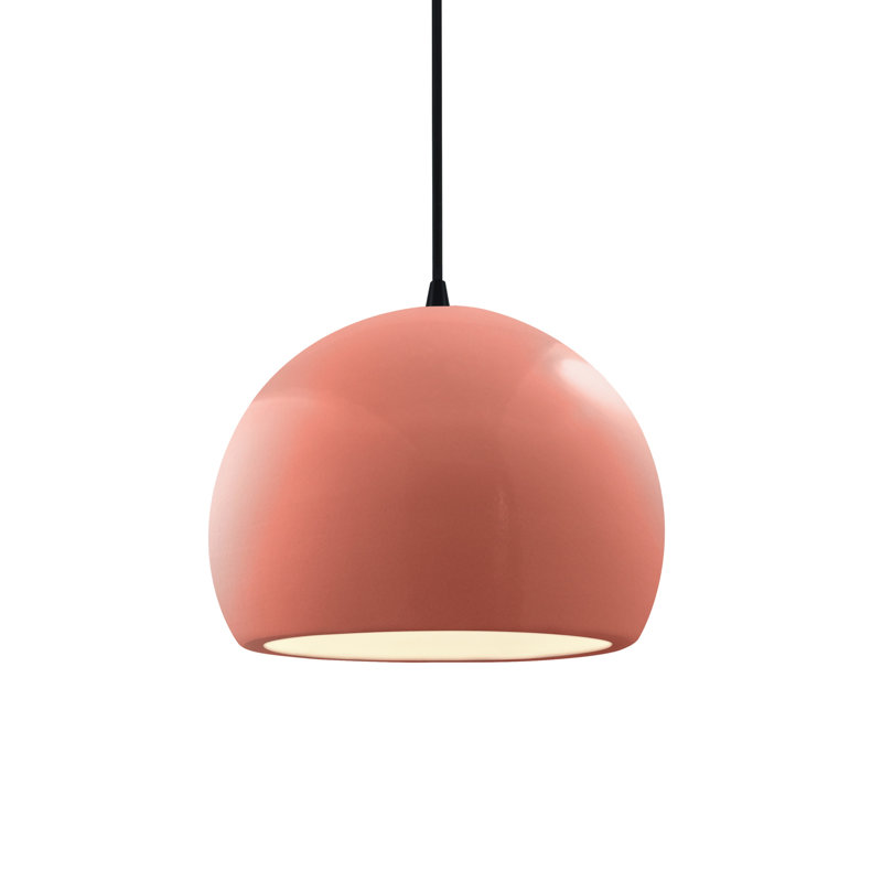 Luminaire suspendu à 1 lumière Aschwin, H 6 po x l 7 po x P 7 po, Rosé brillant, Noir mat