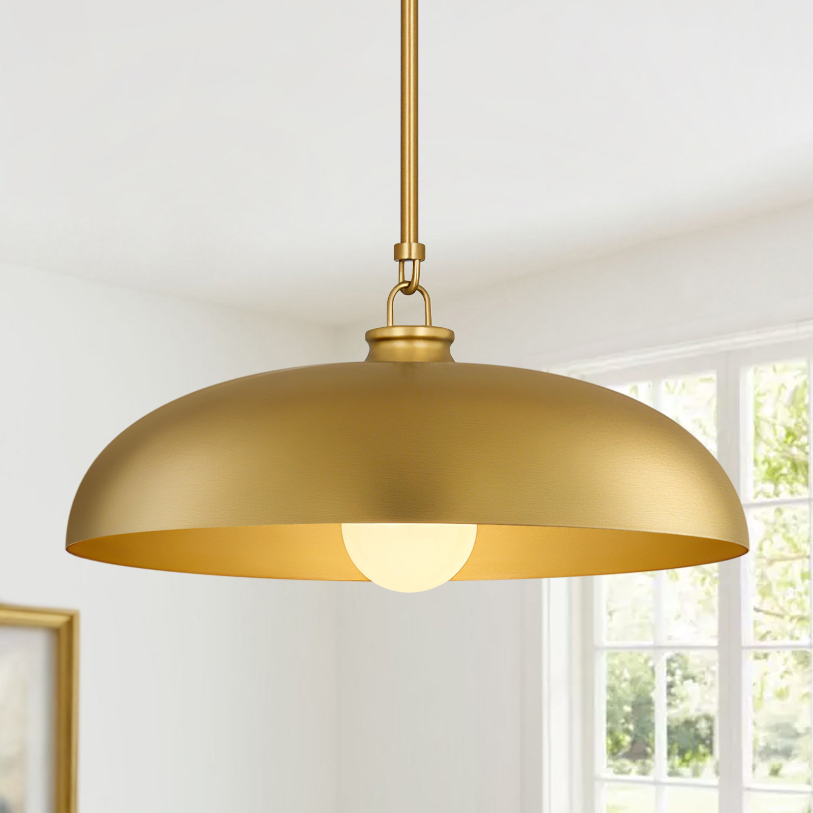 1-Light 15.7"W Dimmable Dome Kitchen Island Pendant ETL Certified, Brass Gold