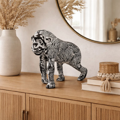 Decorative Gorilla Aluminum Animal Sculpture with Blackwash Finish, 15.5" | Unique Table Décor Figurine