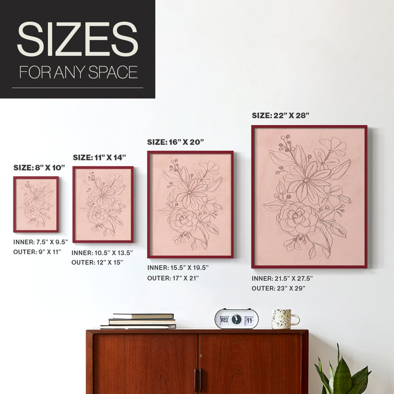 Rosetone Blossoms I, reproduction encadrée - bois massif, Rouge, H 10 po x l 8 po