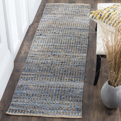 Tapis naturel / bleu en jute / denim / coton tissé à la main Parkman
