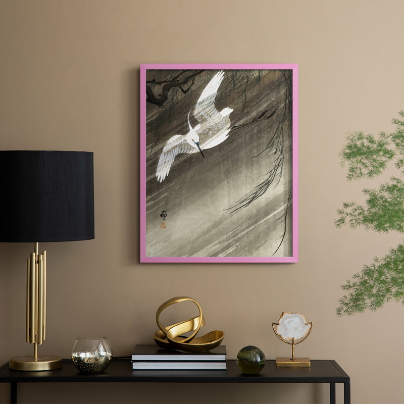 «Koson's Flying Herons II», reproduction encadrée - bois massif, H 15 po x l 12 po, Rose