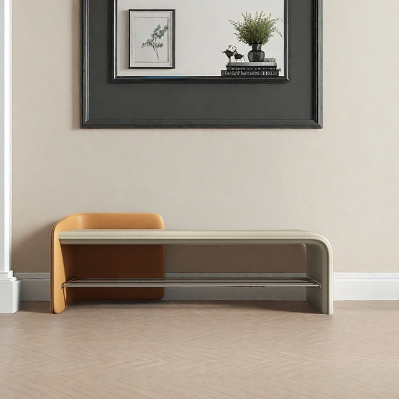 39.4in Shoe Storage Bench, Beige/Orange