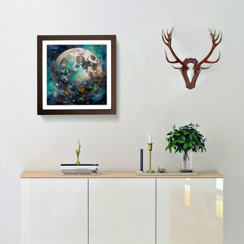 Moon - Single Picture Frame Print on Wood, Walnut