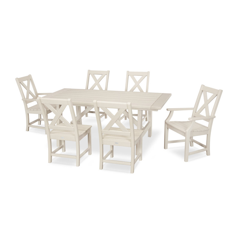 Braxton 7-Piece Rustic Farmhouse Dining Set, Sand