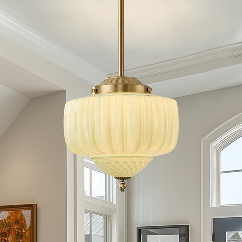 Grand luminaire suspendu en verre de lait, Bleu, Tige - Or