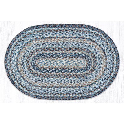  Denim Blue Oval Braided Jute Rug