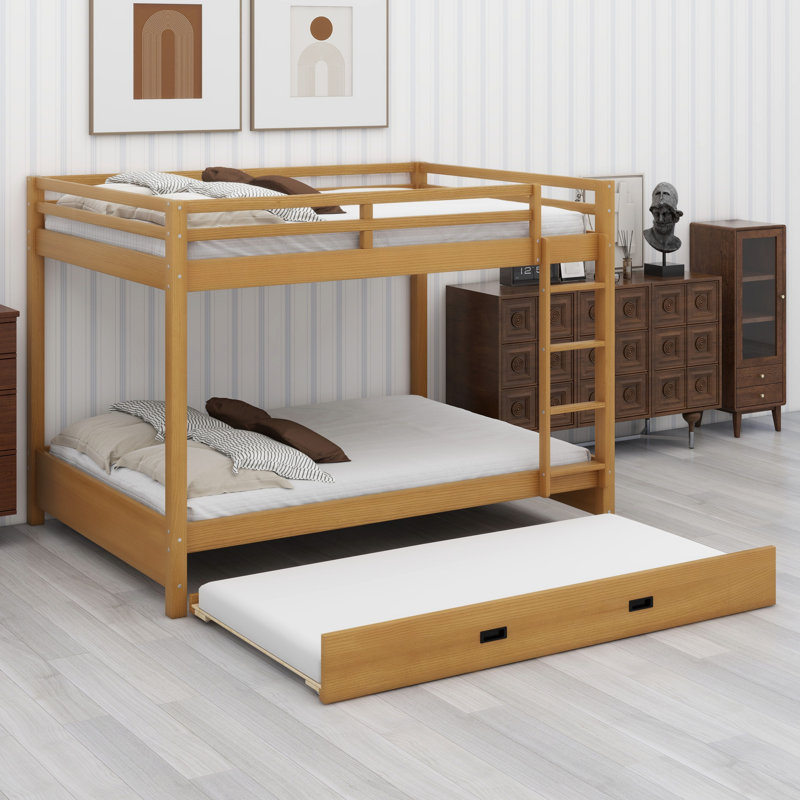 Lit superposé en bois avec échelle et lit gigogne, Bois