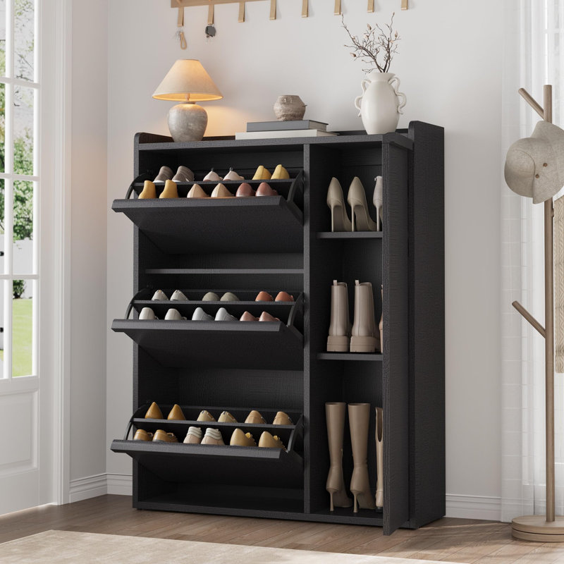 3-Flip Drawer Shoe Cabinet, Wooden Shoe Organizer with Adjustable Shelf, 18-24 Pairs Entryway Shoe Storage, Sturdy Shoe Cabinet for Hallway