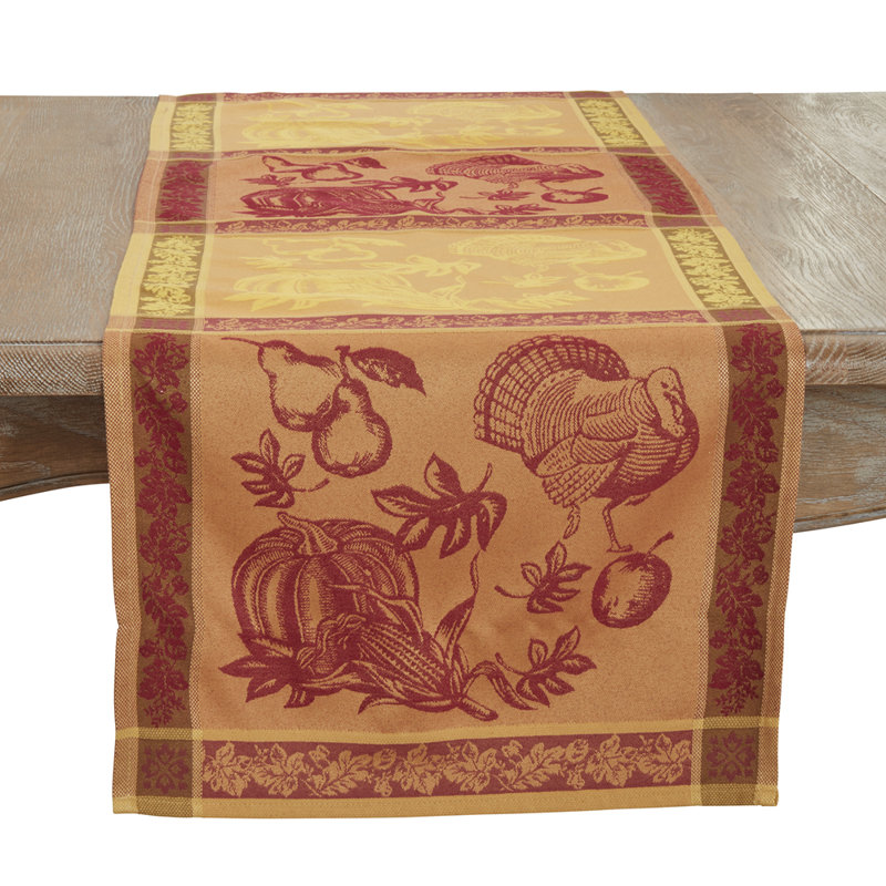 Holiday Jacquard Design Thanksgiving Table Runner, 60" L x 16" W
