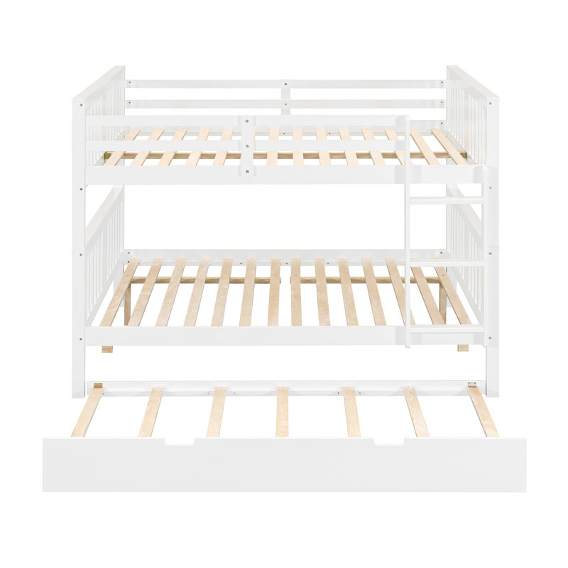 Lit superposé double au-dessus de double avec lit gigogne simple et échelle - blanc, Blanc