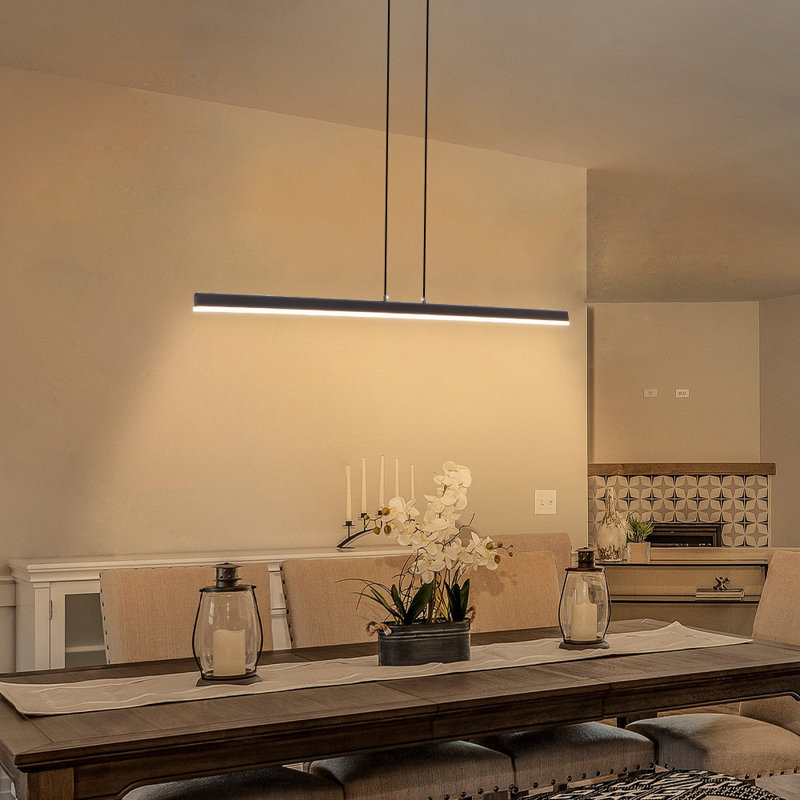  Berthelot Minensen 1 - Light Kitchen Island Linear LED Pendant Light Black streamlined chandelier, Black