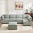 Sectional Sofas | 6-Seat U-Shaped Convertible Modular Couch, For Living Room | Mint Green | Corduroy-1386294848