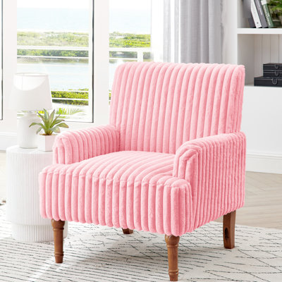 Fauteuil rose de style moderne du milieu du siècle, pieds en bois massif de 23 cm, revêtement en velours côtelé à côtes larges de 5 cm, assise confortable, assise moelleuse, dossier ferme, décor de salon, revêtement en velours côtelé, pour la chambre, accoudoirs rembourrés