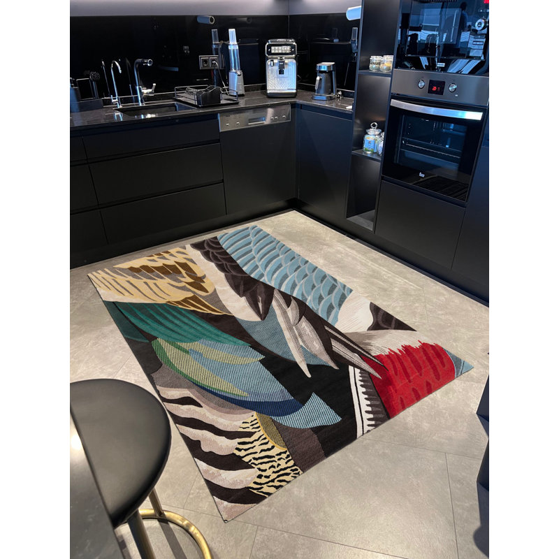 Multi-Colored Abstract Patterned Woven Base Rug, Runner 3'3.37" x 6'6.74"