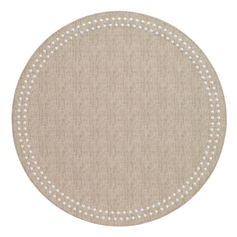 Pearls Vinyl Round Placemats, Beige/White