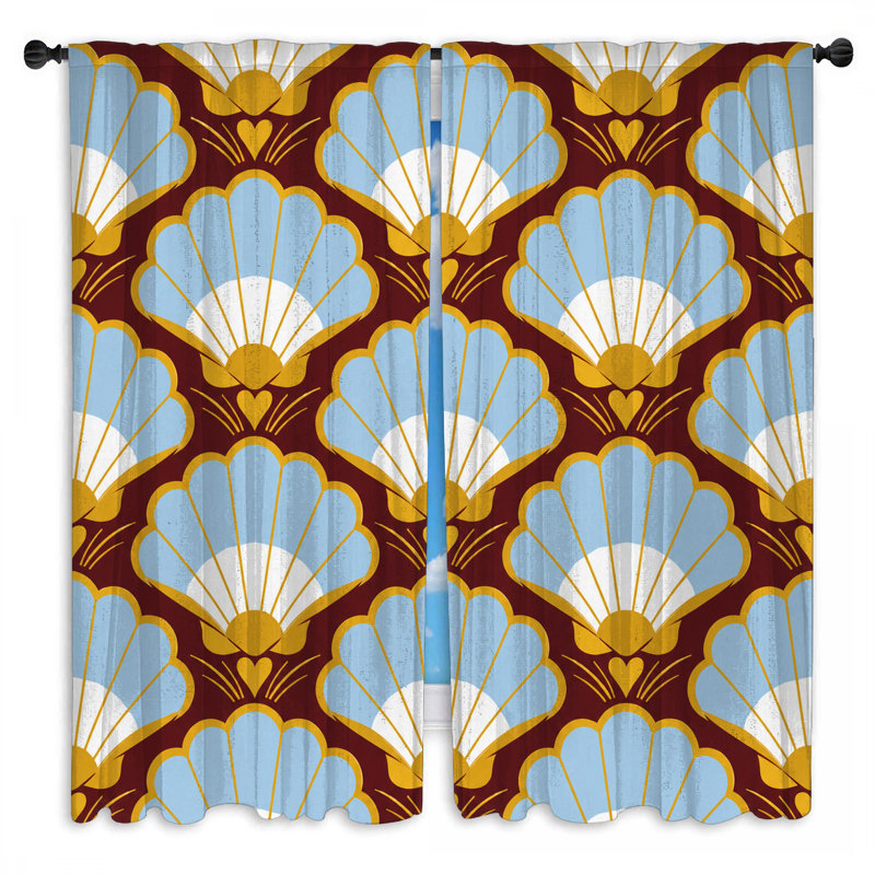 Scallop Shell Pattern Window Curtains Seashells Sheer & Room Darkening - 2 Panels, 112in x 76in - 2 panels, Sheer