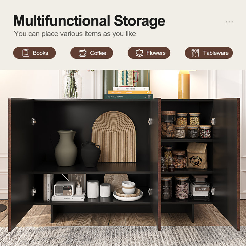 Modern 47.2'' W Sideboards With 3 Fluted Door and Adjustable Shelves Accent Cabine Credenza 
