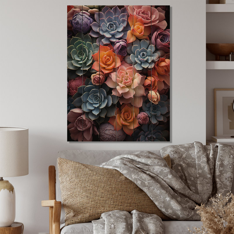 «Colorful Succulents Desert Gems I» sur bois, H 32 po x l 24 po x P 0,78 po