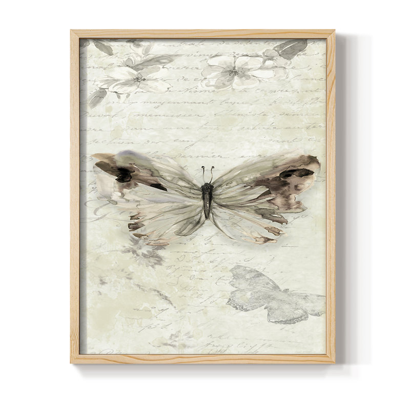 La Chanson du Papillon II, reproduction encadrée - bois massif, H 11 po x l 9 po, Naturel
