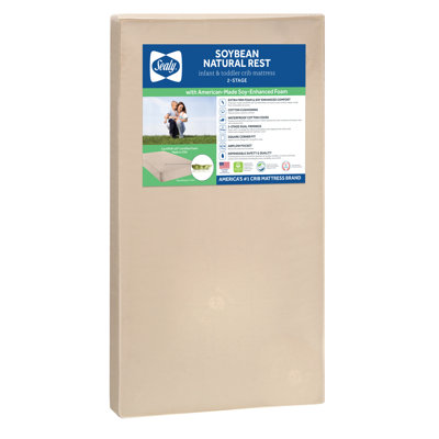 Sealy Baby Soybean Natural Rest 2-Stage Breathable Hypoallergenic Waterproof Baby Crib Mattress & Toddler Bed Mattress