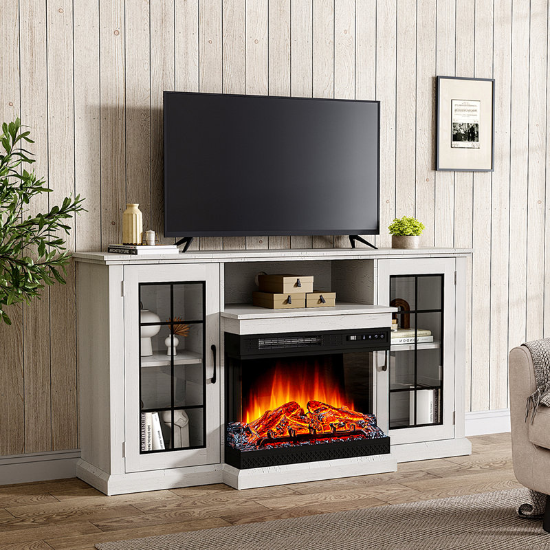 Kuerten 70" 3-Sided Electric Fireplace TV Stand with Glass Door Closed Storage, White