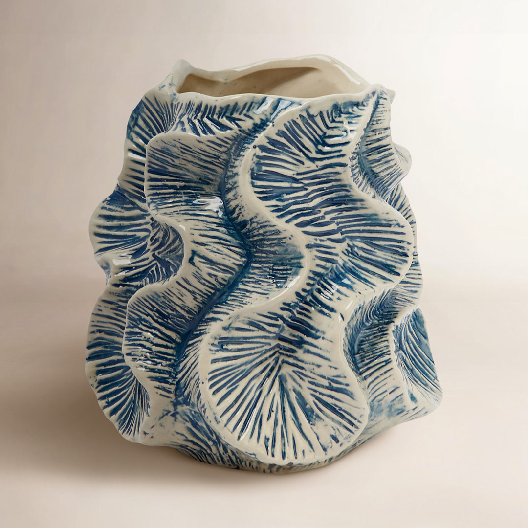 Fieldway Organic Shaped Stoneware Vase with Wavy Pattern Exterior Joss & Main
