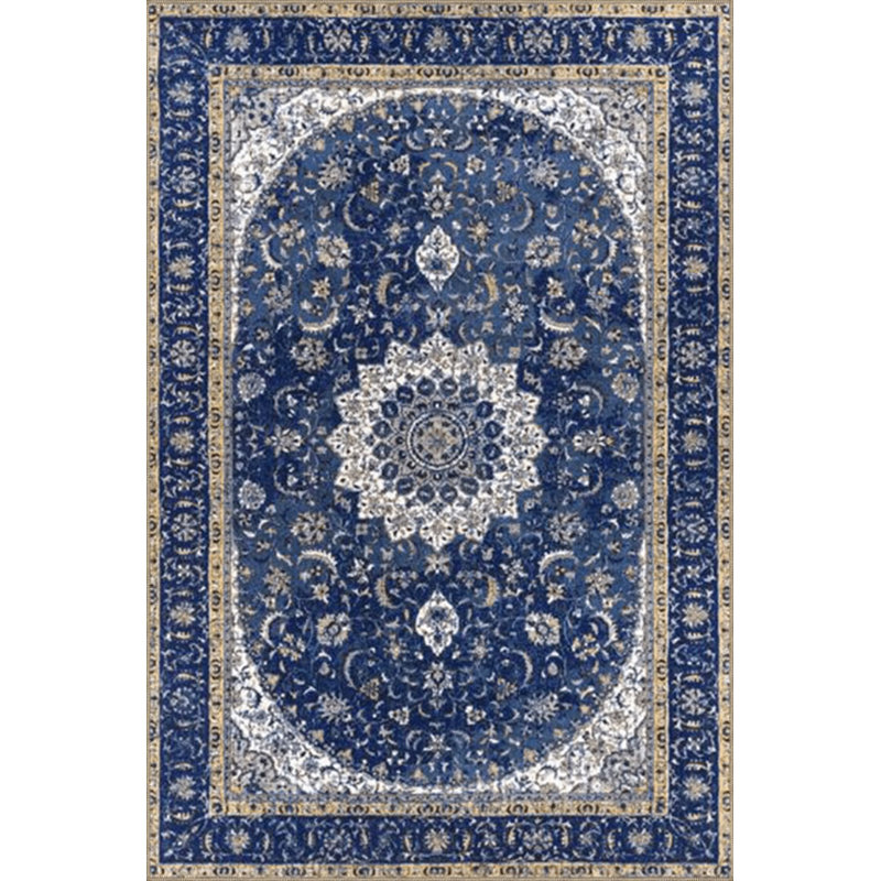 Tapis décoratif bleu marine à motif floral, Sous-tapis rectangulaire de 3 pi 3 po x 4 pi 11 po