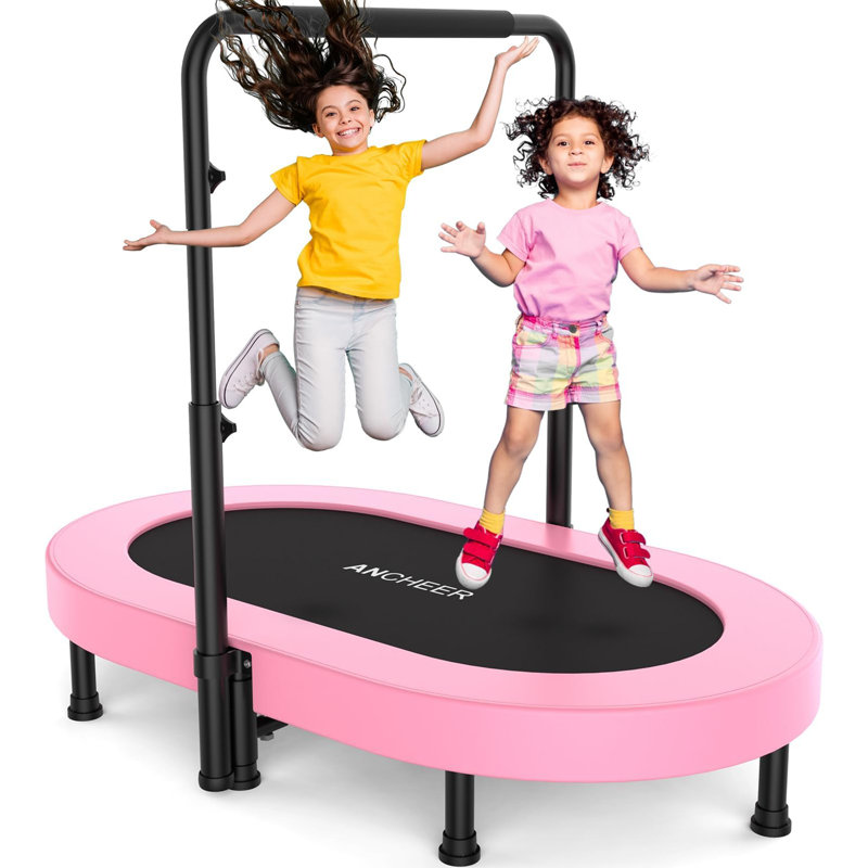 56" Double Mini Trampoline For Kids, Mini Rebounder With 5-Level Adjustable Handle, Parent-Child Trampoline For Kids, Max Load 220Lbs, Fun For Indoor/Outdoor