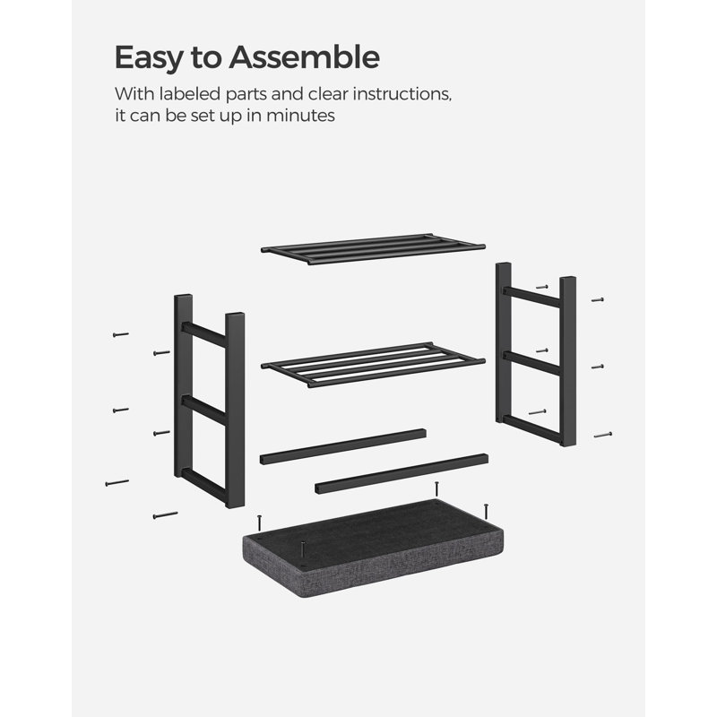 Dark Gray Shoe Rack Bench, 2-Tier, Sturdy Steel Frame, 23.6"W, Foam Padding For Entryway, Living Room, Bedroom