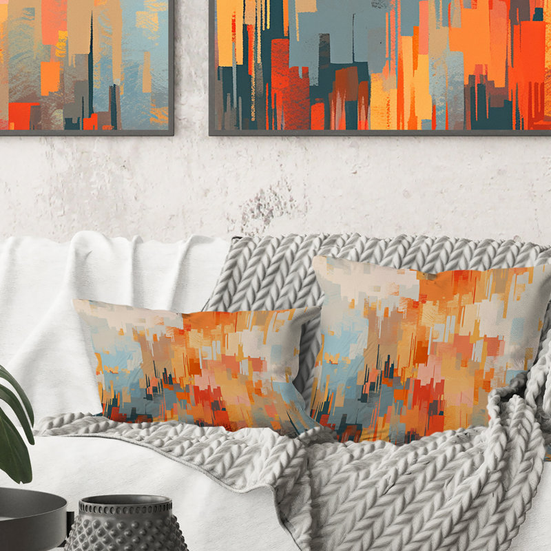 Coussin décoratif orange, beige et brisé - Cubisme