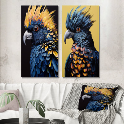 Ensemble de salon art mural bleu et jaune à plumes majestueuses IV
