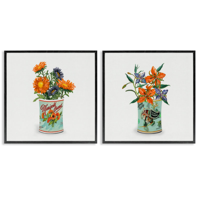 Ensemble de 2 giclées nostalgiques avec souci et bouquets de nénuphars, design par Val Rhodes, 24 po x 24 po