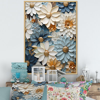 «Vibrant Blue White Zinnias Collage» sur toile