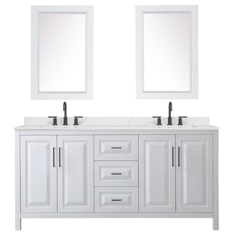 Daria 72'' W Vanity, Matte Black, White, White Quartz