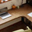 Bureau en bois massif brun et noir en forme de L-2052285608-2052285611