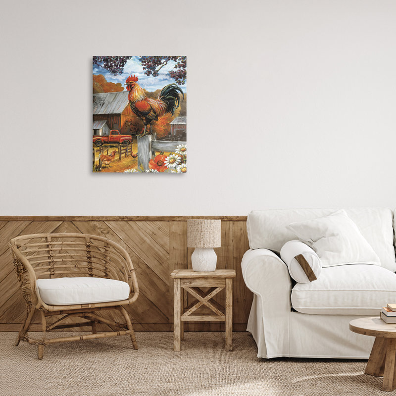 Toile de coq perché automnal, conception par Ed Wargo, H 20 po x l 16 po