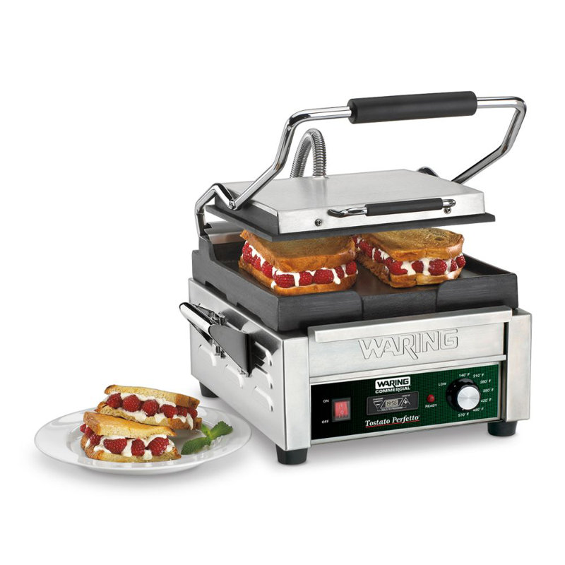 Waring 9.75'' Electric Grill Sandwich Maker & Panini Press with Lid