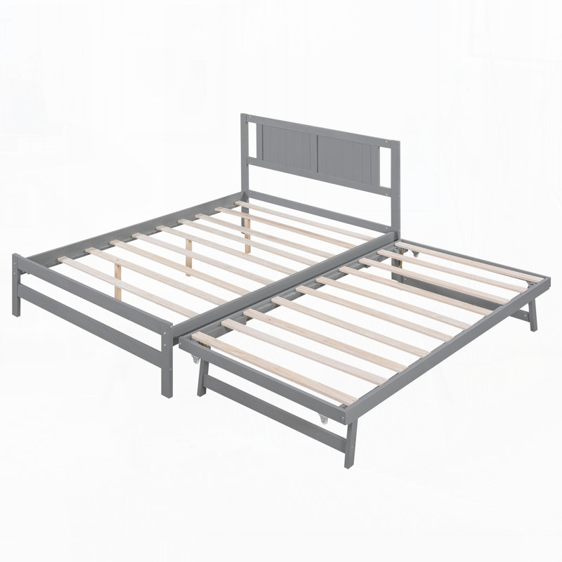 Lit plateforme moderne avec lit gigogne réglable, Gris