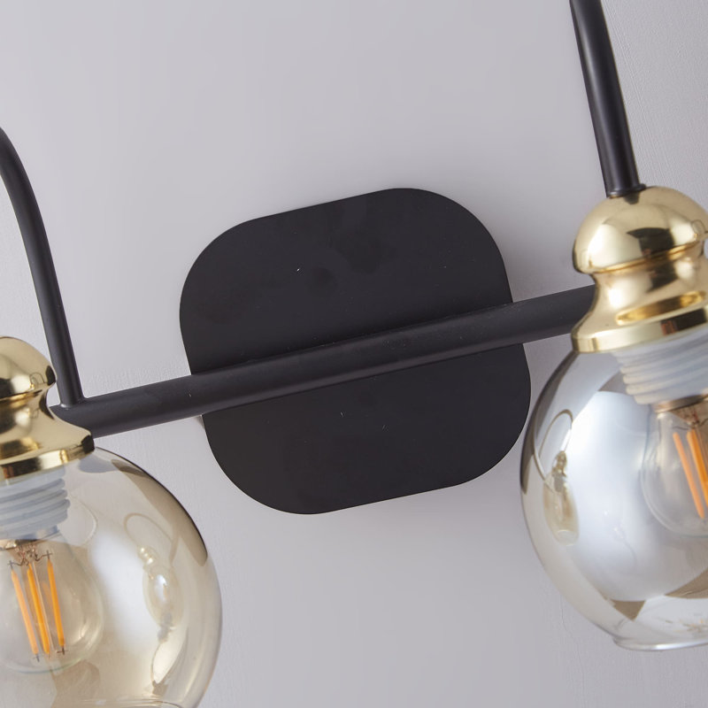 Applique murale pour salle de bain 4 lumières moderne et noire avec abat-jour en verre transparent
