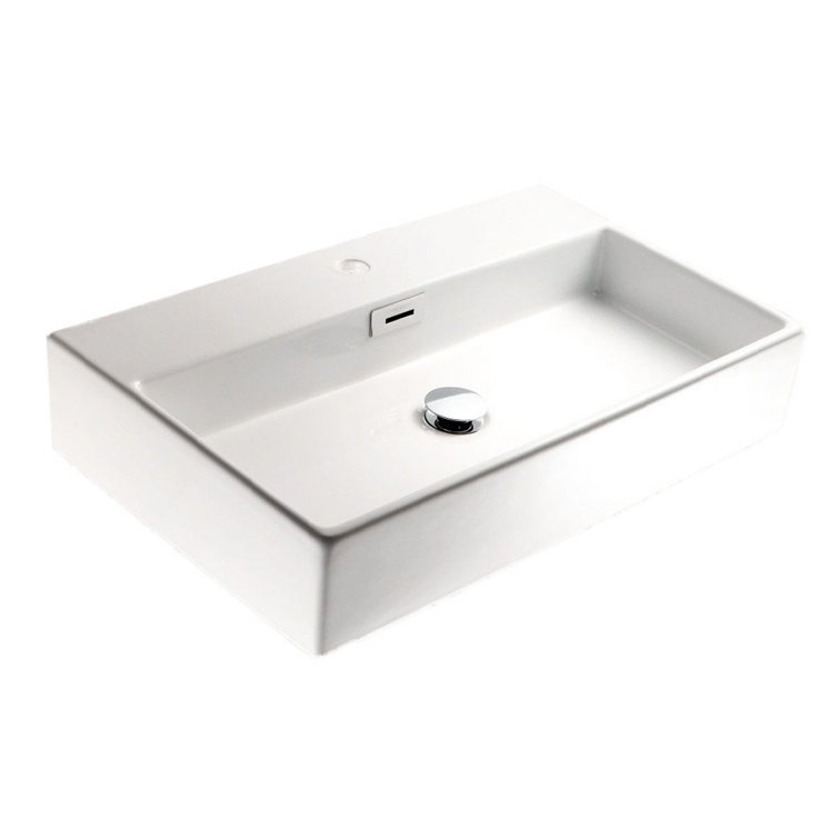 WS Bath Collections Quarelo 16.5'' Glossy White Ceramic Rectangular Bathroom Sink with Overflow