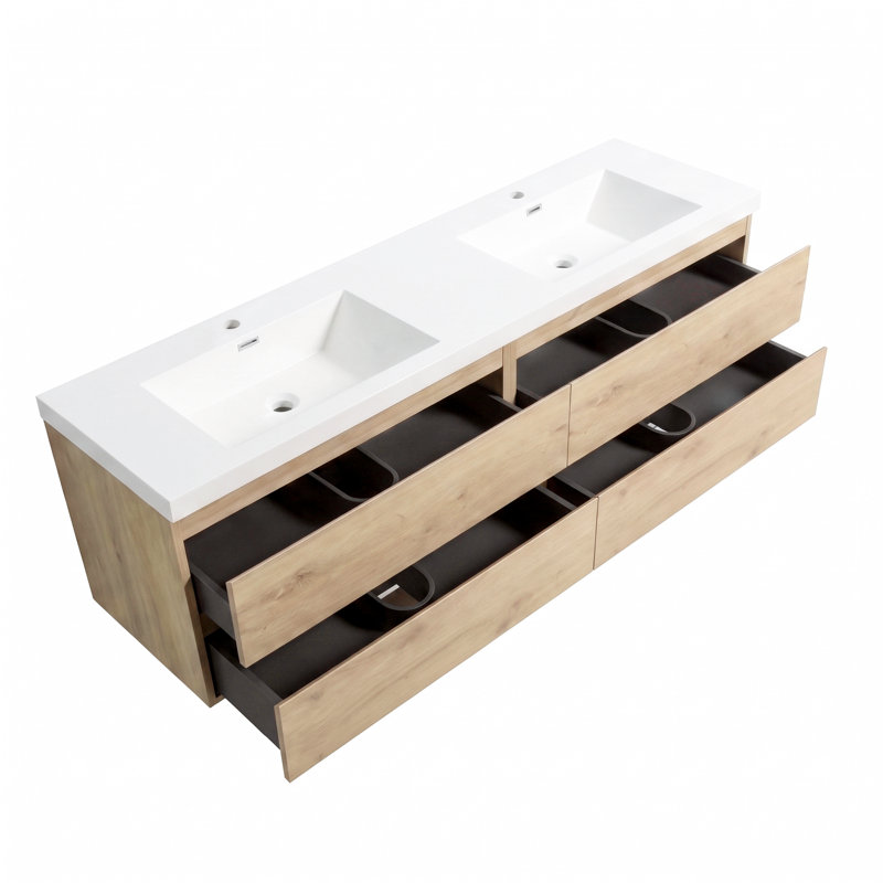 Ensemble de meuble-lavabo double 71 po Emit, Chêne