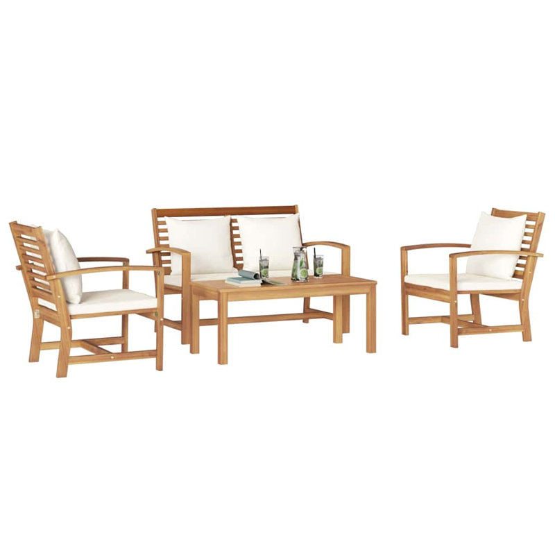 Ensemble de canapé de jardin vidaXL 4 pièces en bois de teck massif naturel, Beige